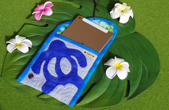 【ハワイアンキルト】ホヌのポーチ☆iPad miniケース 4枚目の画像