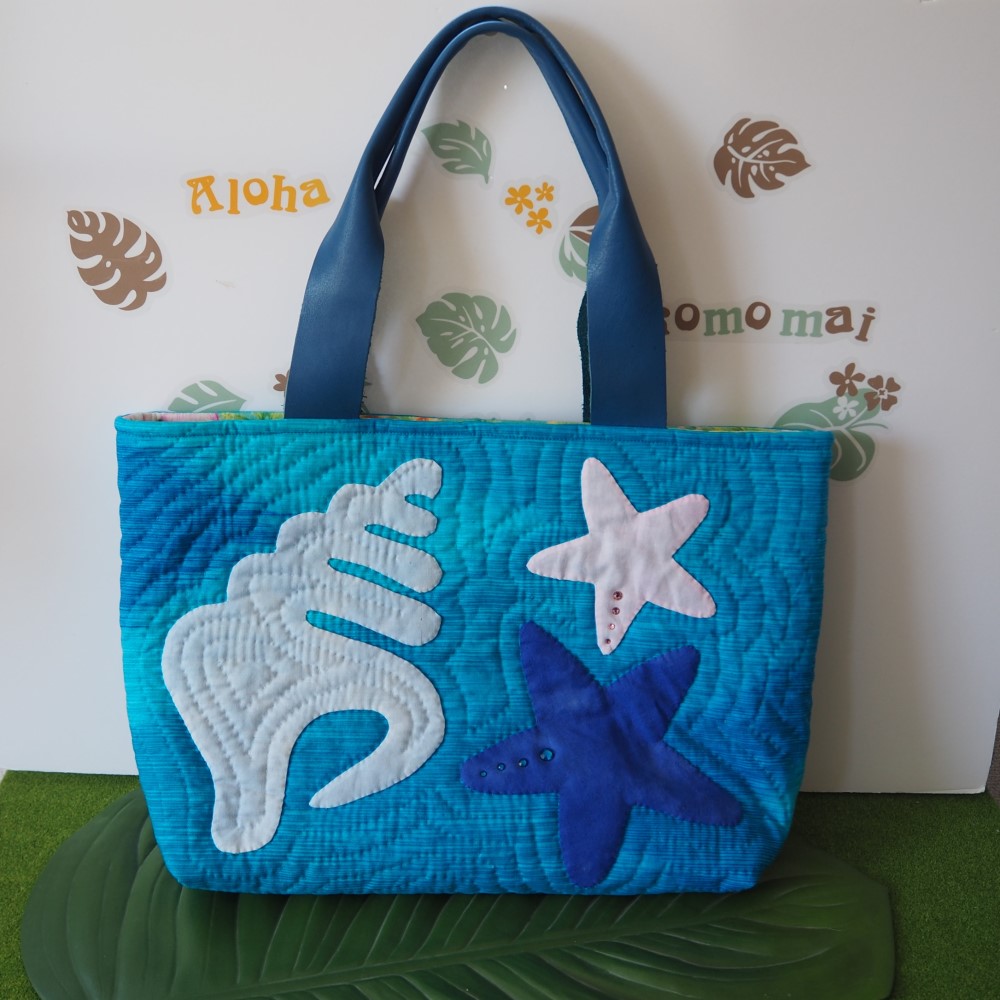 【ハワイアンキルト】☆送料込み☆キラキラシェルのトートバッグ（中）