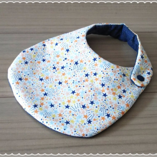 ふわしっかり♪星とデニムのスタイ スタイ・よだれかけ ☆Orange Earth