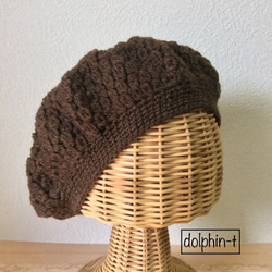 再販＊ウールのベレー帽 手編み ブラウン ベレー帽・ハンチング