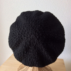 再販＊コットンのベレー帽 ブラック 手編み 2枚目の画像
