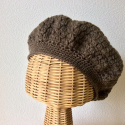 再販＊ココア色のベレー帽 手編み 3枚目の画像
