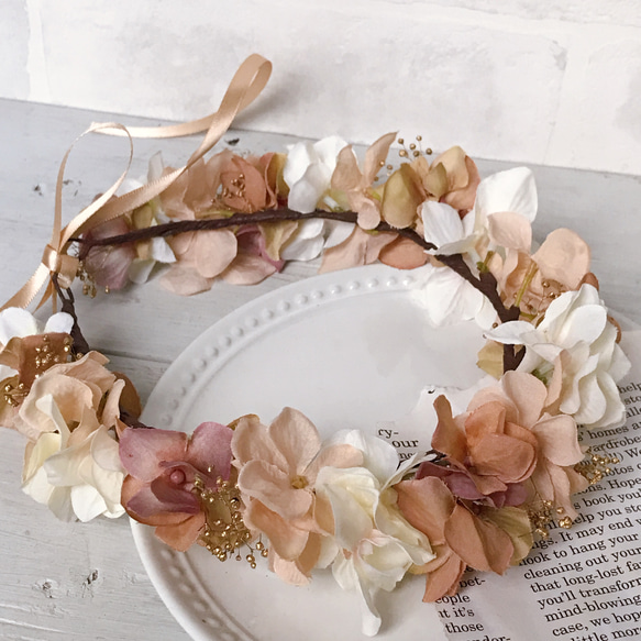 アーティフィシャルフラワーのアジサイとかすみ草の花冠 ベビー キッズ バースデーフォト リングガール ヘッドドレス ヘッドドレス（アクセサリー