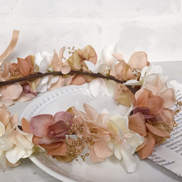 アーティフィシャルフラワーのアジサイとかすみ草の花冠 ベビー キッズ バースデーフォト リングガール ヘッドドレス 2枚目の画像