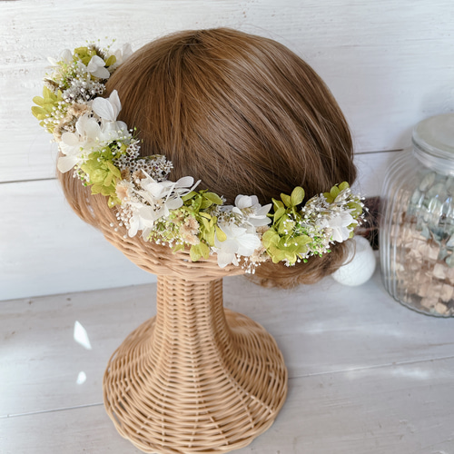 アジサイとかすみ草の花冠 大人用 結婚式 花かんむり 前撮り アジサイとかすみ草の花冠 大人用 結婚式 花かんむり 前撮り