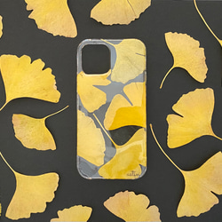 イチョウの葉 押し花 iPhoneケース 手帳型 スマホショルダー 変更可 iPhone15 Pro Max Plus 3枚目の画像