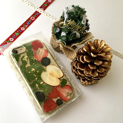【Creema限定】クリスマスデザイン 押し花手帳型iPhoneケース 2枚目の画像