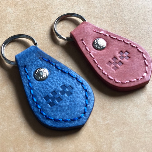 レザー 沖縄織物キーホルダー 限定デザイン 2個セット ペア キーリング