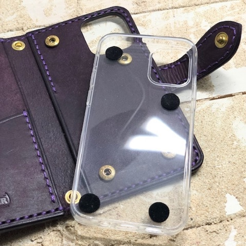 iPhone & android 手帳型 レザーケース プエブロ パープル