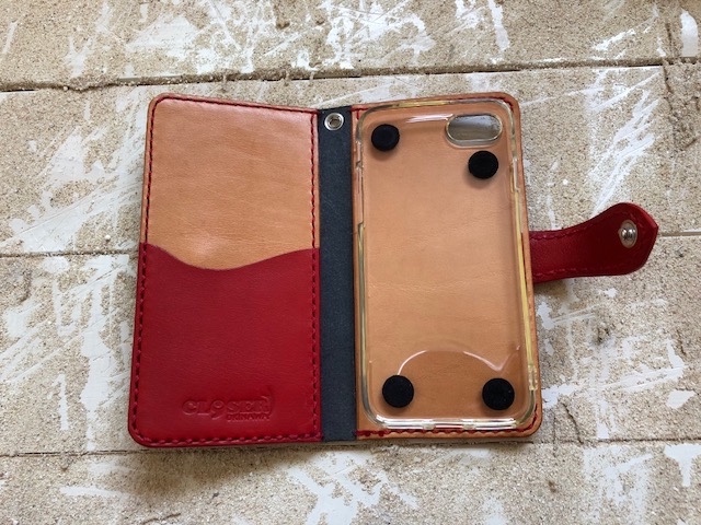 iPhone＆android　スマホケース　手帳型　ブラック×レッド　知花織　赤　（織物シリーズ）