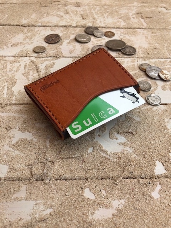 レザー　コインケース　イタリアンナチュラル×キャメル　カードポケット付き（カモフラシリーズ）　 3枚目の画像