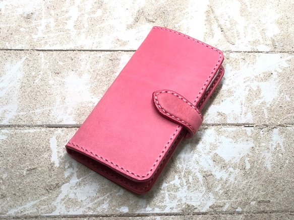 iPhone & android 手帳型 レザーケース サクラピンク×サクラ