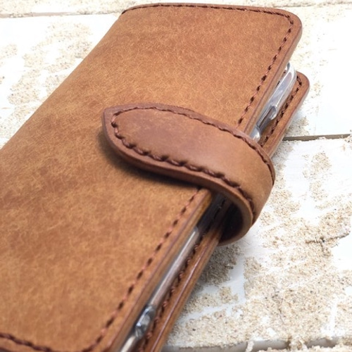 iPhone & android 手帳型 レザーケース プエブロ コニャック（キャメル