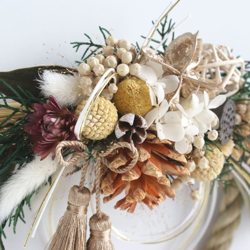 Creema限定 松ぼっくりとイエローのお正月＊稲わらしめ縄アレンジ