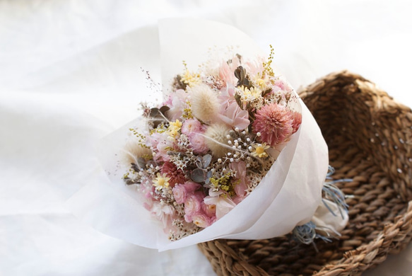 ドライフラワーのミニブーケ＊*春色ピンク