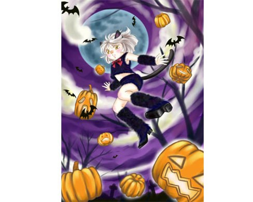 ハロウィンの黒猫イラスト素材透過、PNGフリー画像ダウンロード