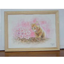 「これ　なぁに？」桜を見つめる猫　(原画) 3枚目の画像