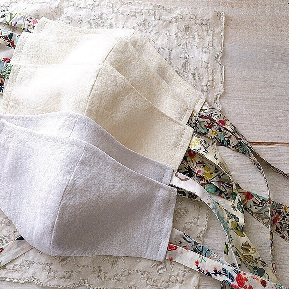 夏季口罩舒適的棉麻自由印花線型（Ⓐ雛菊田薄荷綠） 第3張的照片