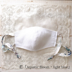 夏季口罩舒適的棉麻自由印花帶型（Ⓓ水生花淡藍色） 第1張的照片