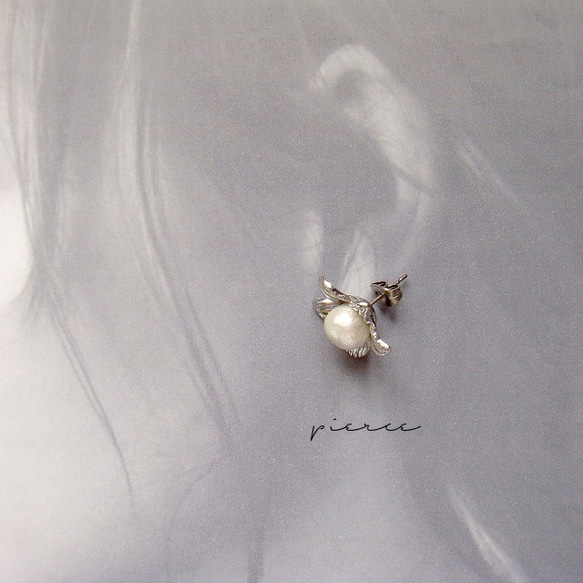 棉珍珠花耳釘鈦耳環銀 第4張的照片