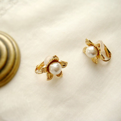 純棉珍珠花朵耳釘 第2張的照片