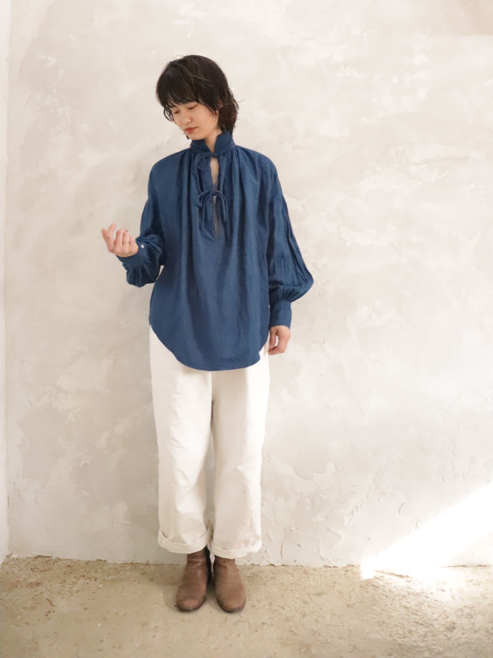 オーガニックコットン・ダブルガーゼ・16世紀ブラウス・藍