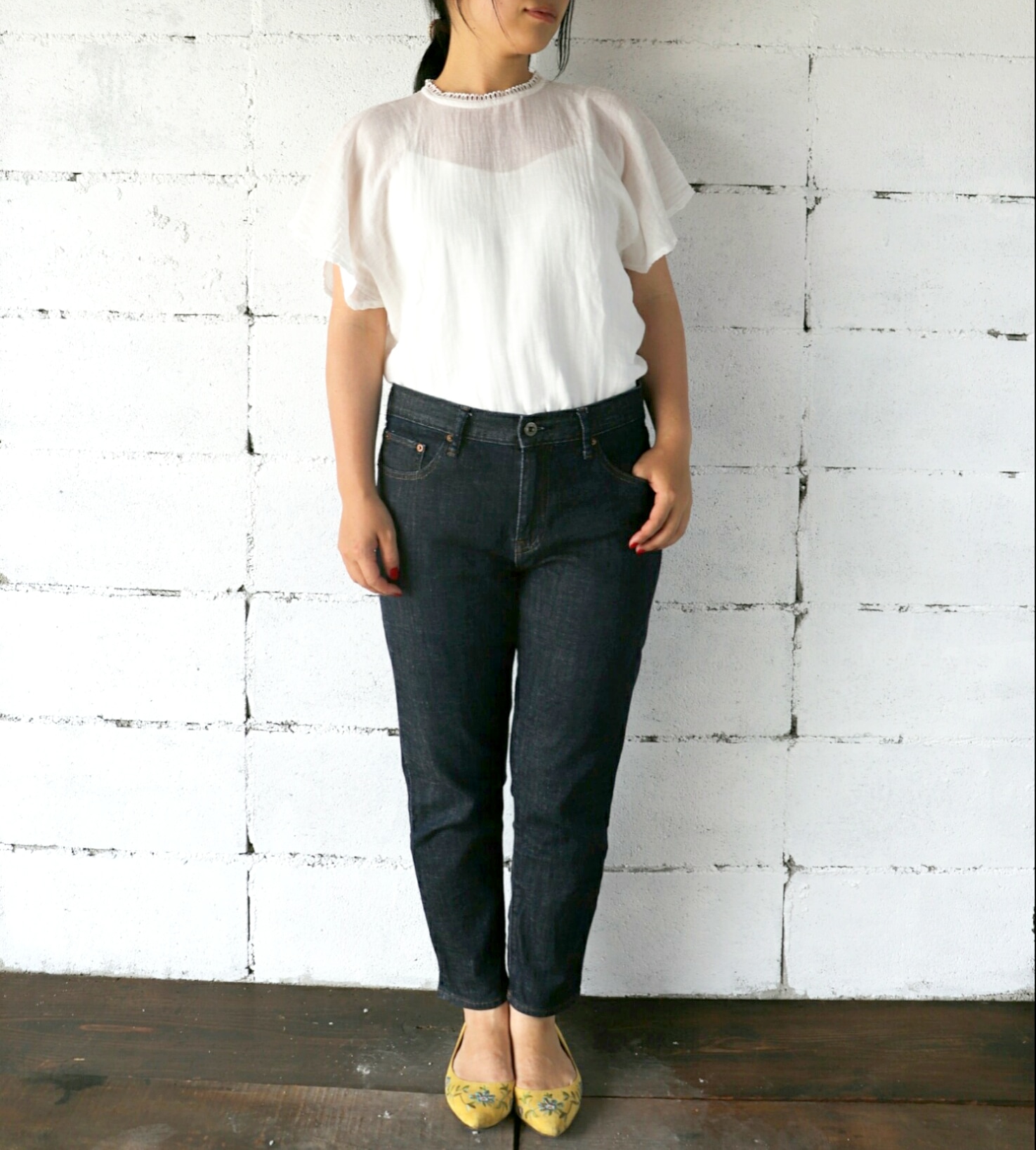 オーガニックコットンシースルーWガーゼ・袖フレアシャツ