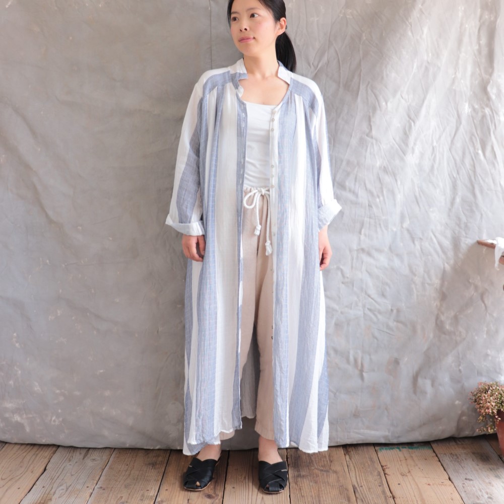 オーガニックコットン・ガーゼ・瀬戸内ワンピース・太ストライプ