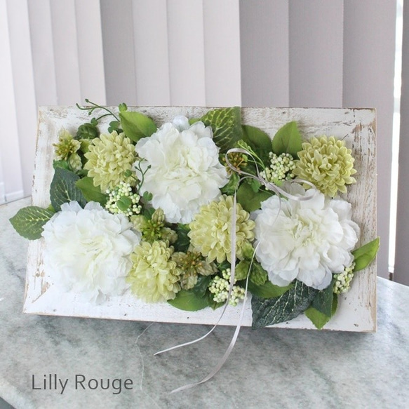 グリーン✖ホワイト ナチュラル素材フレーム アーティフィシャル  