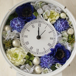 【 送料無料】花時計～ブルー✖ホワイト～記念日、新築祝い、贈り物に人気 3枚目の画像