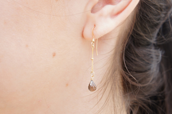 [14KGF] Smokey Quartz Earring 4枚目の画像