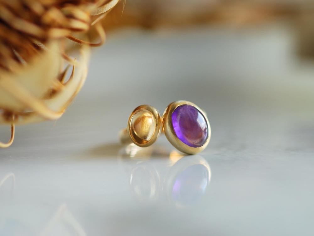秋色 アメシスト＆シトリン　ダブルストーンリング 【受注製作】
