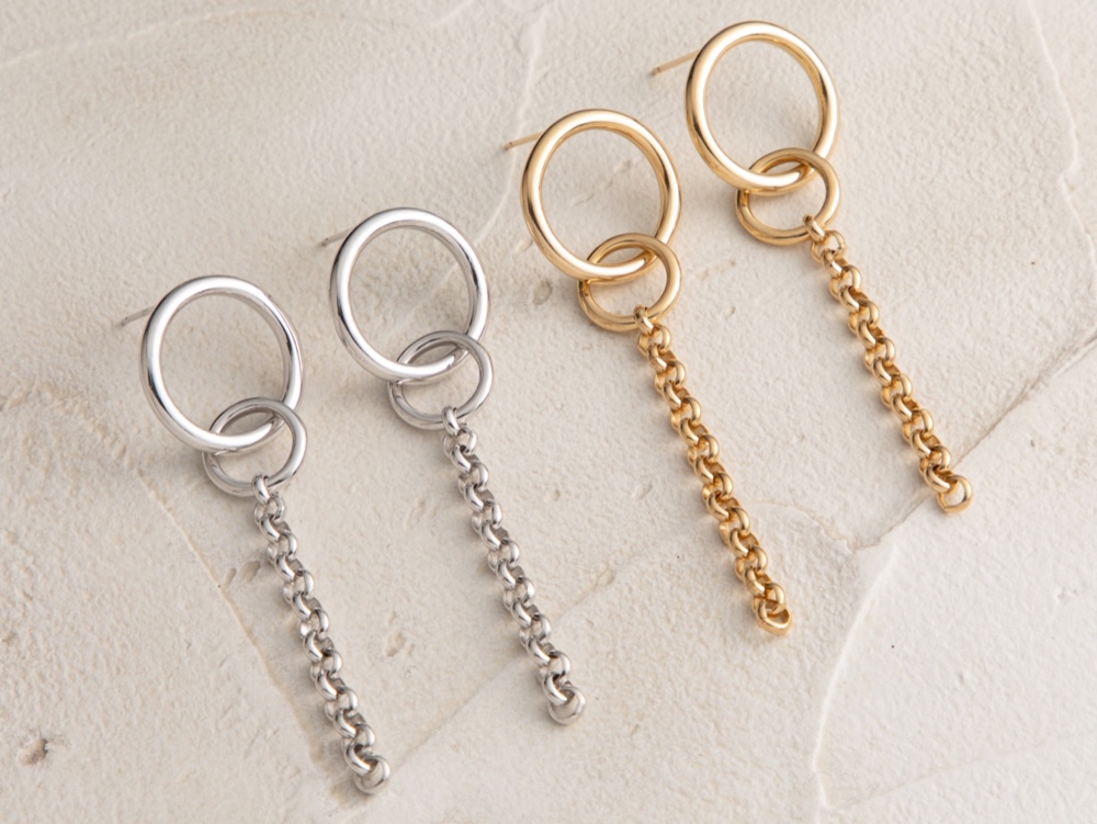 silver サークル＆ロングチェーンピアス【受注製作】