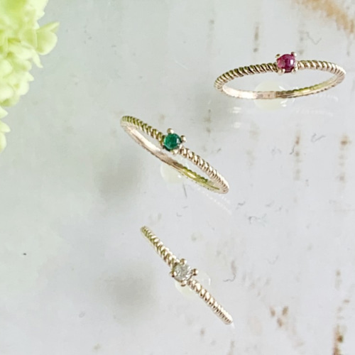 5月誕生石 ぷっくりエメラルド ピンキーリング K10YG 【受注製作