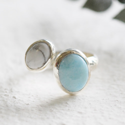 天然石　リング　指輪　まとめ売り　ラリマー ムーンストーン モルダバイト 癒しのライトブルー ラリマーのダブルストーンリング 指輪