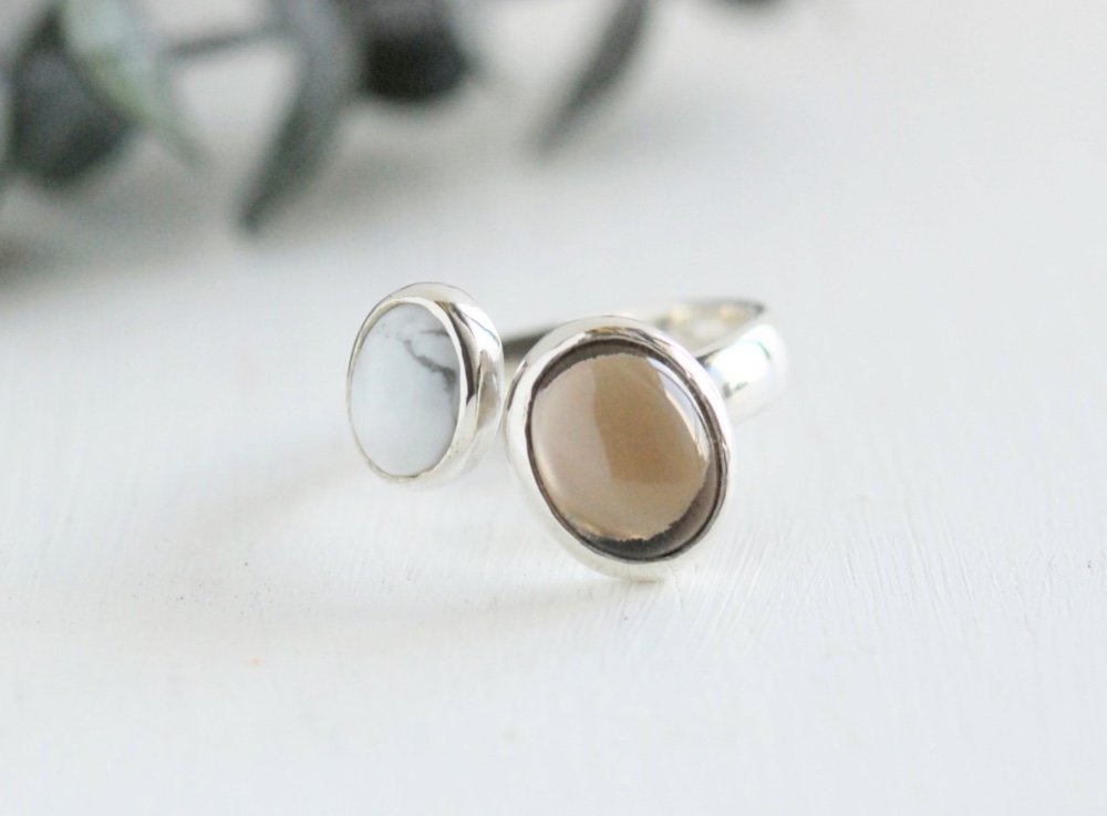 スモーキークォーツ ダブルストーンリング 【受注製作】
