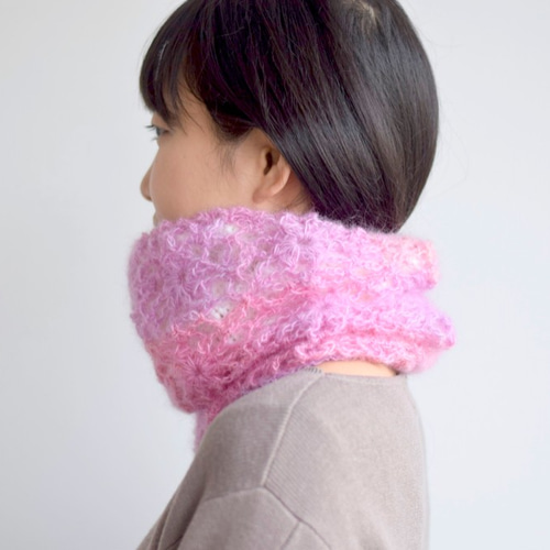 SALDI】モヘアグラデーション ネックウォーマー サクラ ネック