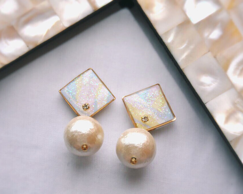 【no.1169】イエロー　カボション　パール　ハンドメイド　ピアス　イヤリング no.1169】イエロー カボション パール ハンドメイド ピアス