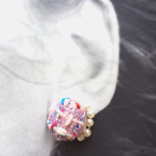 ✧K18GP✧CHANELツイード✧カーブパールピアス/イヤリング