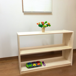 サイズ、デザインオーダー可●お子様目線3段ラック●シャビーブラウン●受注製作 サイズ、デザインオーダー可○お子様目線3段ラック○シャビー