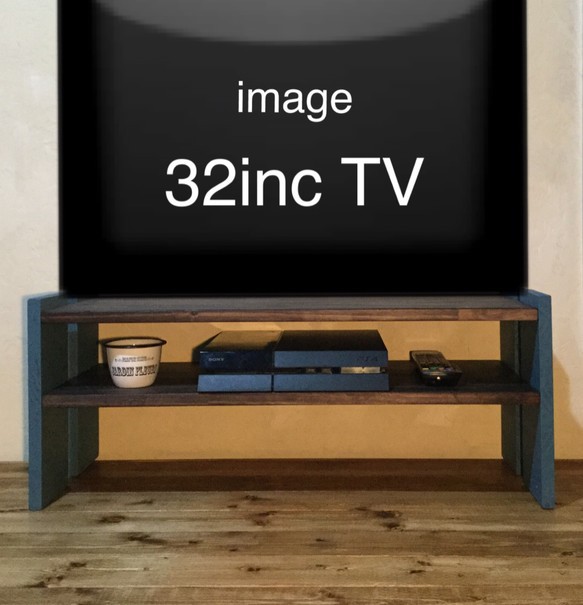 木製テレビ台 ブルー×ダークブラウン 2枚目の画像