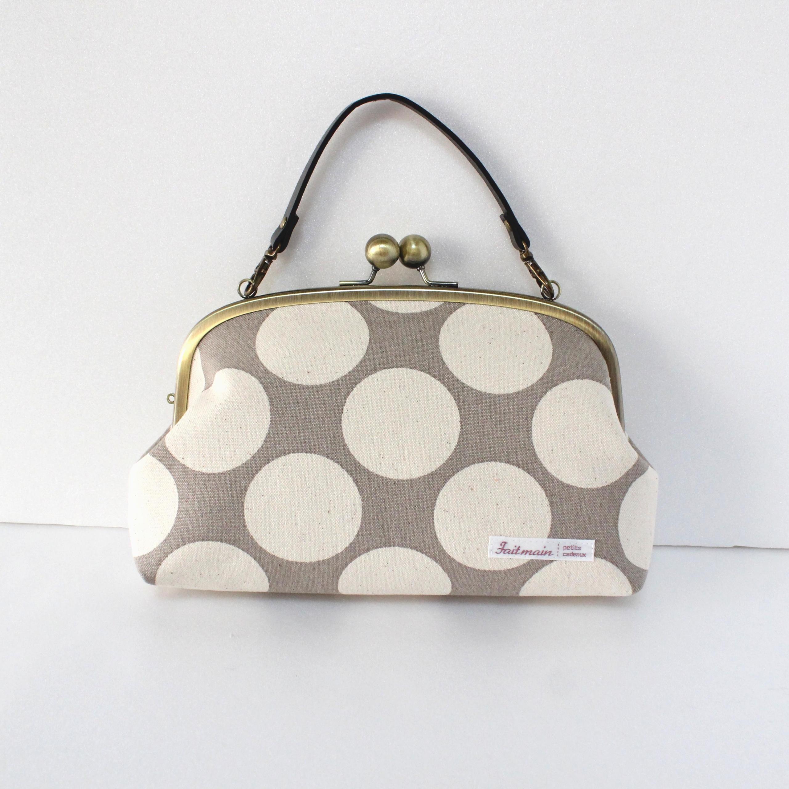 【グレージュ】 選べるポケット＆タグ♪ ビッグドット 親子がま口長財布 ｜大容量 財布 レディース 2way