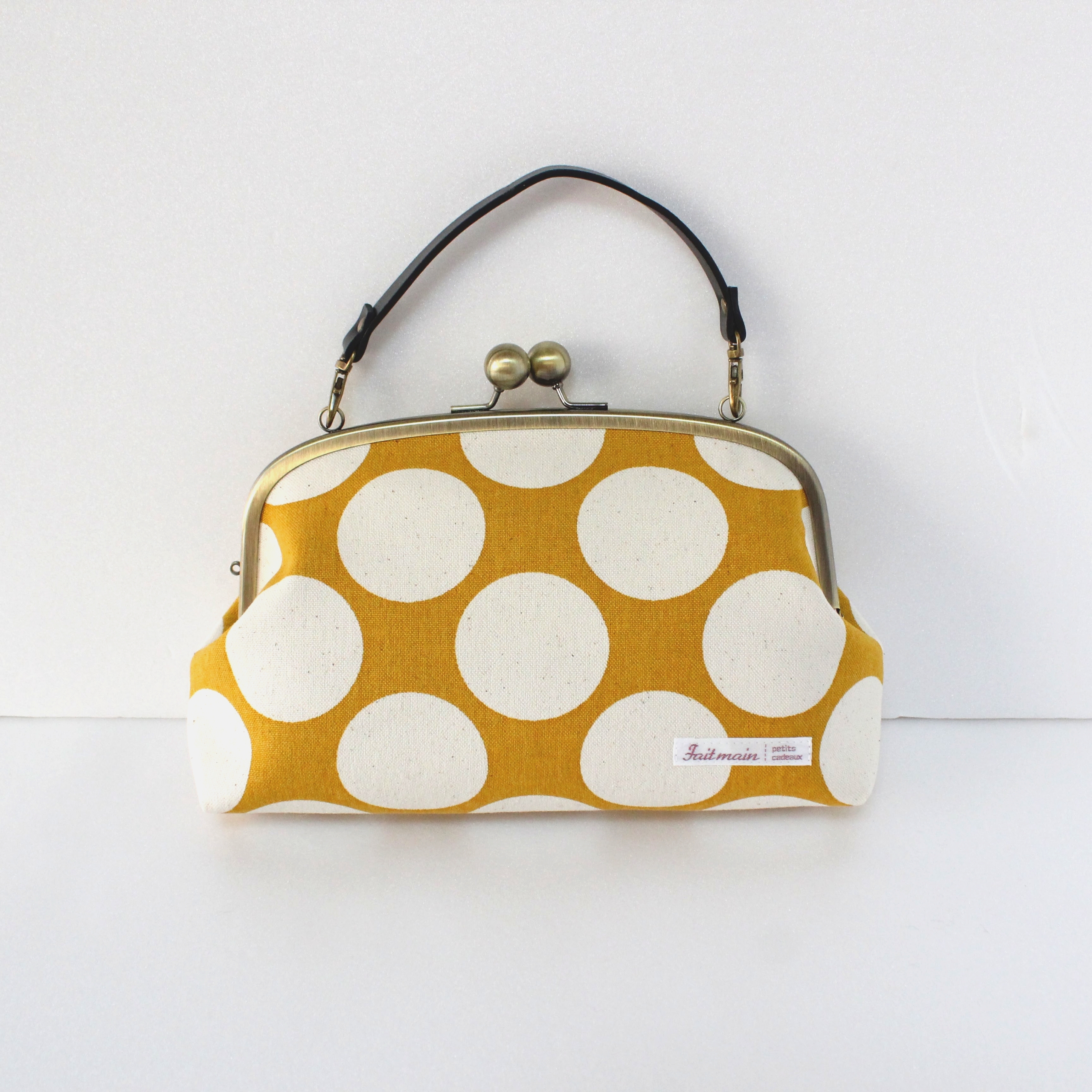 【マスタード】 選べるポケット＆タグ♪ ビッグドット 親子がま口長財布 ｜大容量 財布 レディース 2way