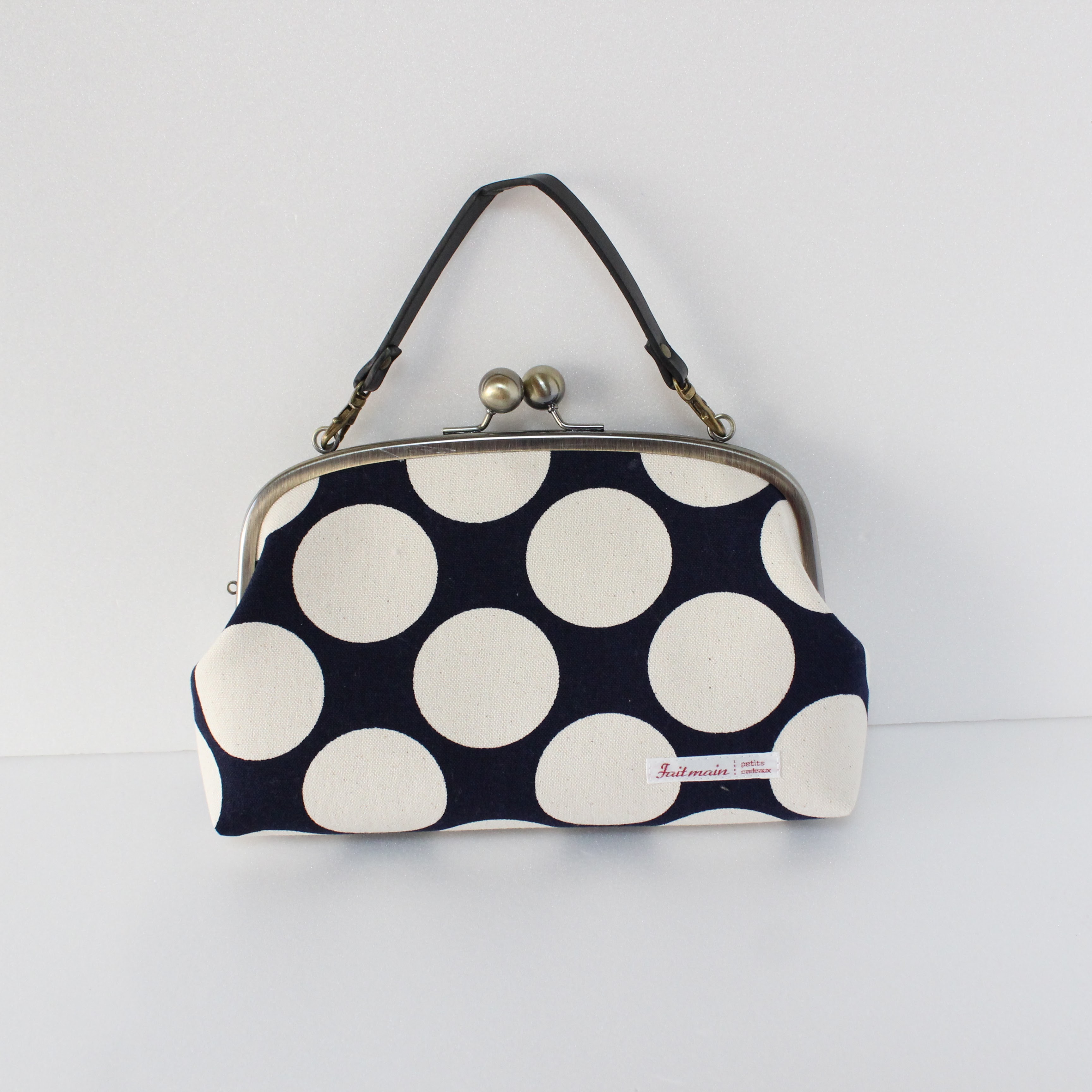 【紺】 選べるポケット＆タグ♪ ビッグドット 親子がま口長財布 ｜大容量 財布 レディース【Mamishu】2way