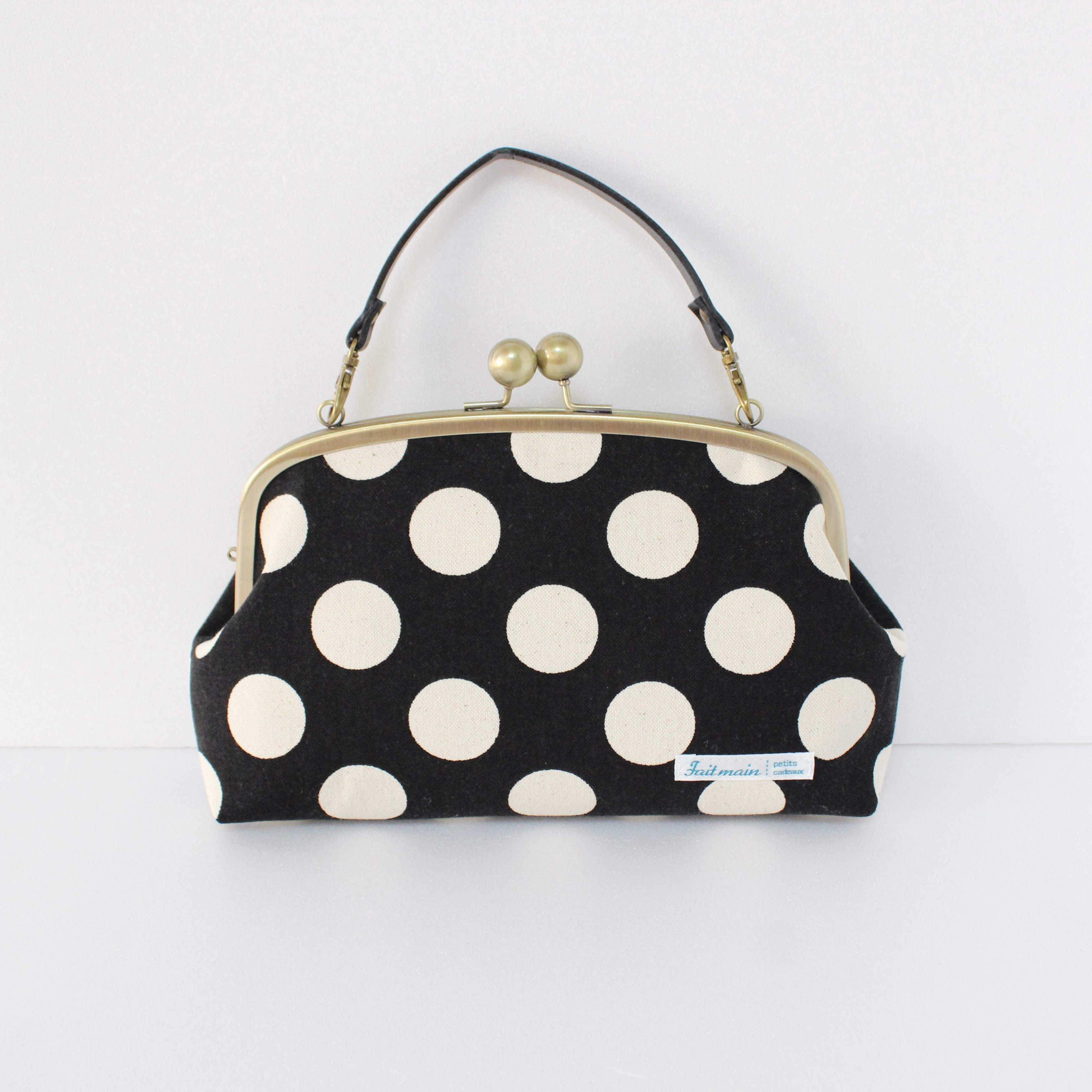 【黒】 選べるポケット＆タグ♪ ちいさめ水玉 親子がま口長財布 ｜大容量 財布 レディース【Mamishu】2way