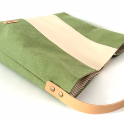 [訂購產品]復古帆布和人造皮革單肩&lt;綠色和米色&gt; 第4張的照片