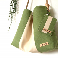 [訂購產品]復古帆布和人造皮革旅行包&lt;綠色和米色&gt; 第4張的照片