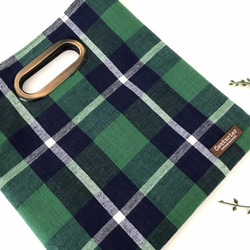 【訂購產品】印度棉和假皮雙向手拿包&lt;綠色&gt; 第2張的照片