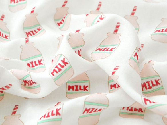 イチゴミルクのデザインコットンWガーゼ。150cm×50cm ベビー用作品に♥ピンク 3枚目の画像