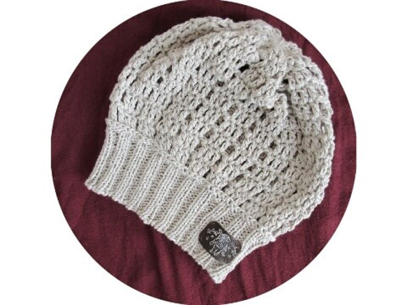 受注製作：コットン100◇ざっくり編みでくったり帽子（薄いグレー） 4枚目の画像